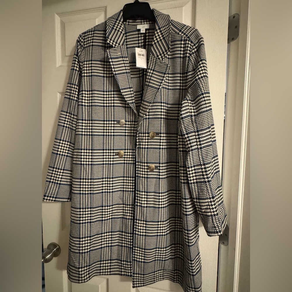J. Jill Black and White Checkered Trench Coat/Long Blazer